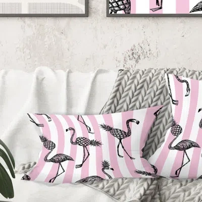 Design Art Flamingo On Pink - Mid-century Modernprinted Throw Pillow