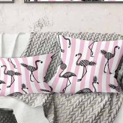 Design Art Flamingo On Pink - Mid-century Modernprinted Throw Pillow In Pink;pink