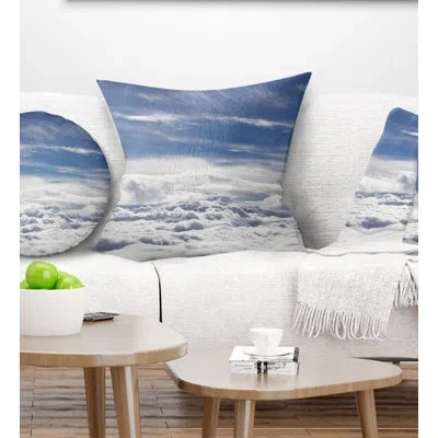 Design Art Flight Over Bright Clouds - Landscape Printed Pillow In Blue;white
