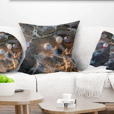 Design Art Flight With Balloons At Sunrise - Landscape Printed Pillow In White