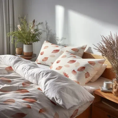 Design Art Floral 4 Pcs Bed Comforter Set - Desert Lodge Boho Nature Earthy Bed Comforter Set In Orange;beige