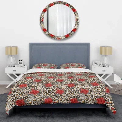 Design Art Floral Animal Design - Animals Duvet Cover Set - Microfiber Polyester In Red,black