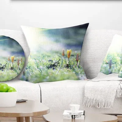 Design Art Floral Beautiful First Spring Flowers At Dawn Pillow In Green