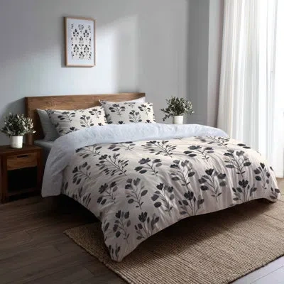 Design Art Floral Bedding Set 4 Pcs - Boho Summer Garden Bloom Bed Comforter Set In Black;beige