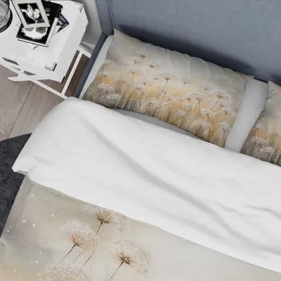 Design Art Floral Bedding Set Of 4 - Dandelion Field Breeze Comforter Bedding Set In Beige;white