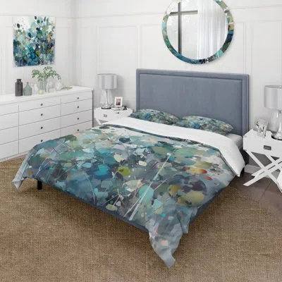 Design Art Floral Bedding Set Of 4 - Green Leaf Foliage Iii Comforter Bedding Set In Blue;green