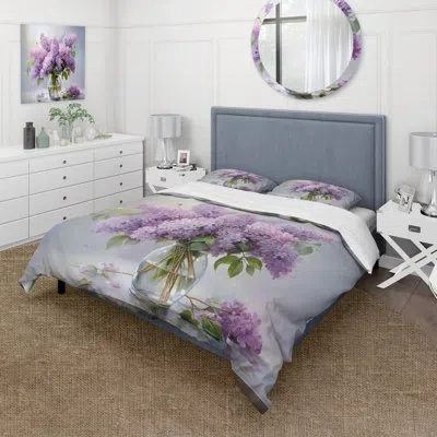 Design Art Floral Bedding Set Of 4 - Lilacs Romantic Impression Iii Comforter Bedding Set In Purple