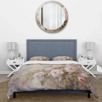 Design Art Floral Bedding Set Of 4 - Pink Roses Farmhouse Charm Comforter Bedding Set