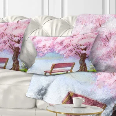 Design Art Floral Bench Under Flowering Peach Tree Lumbar Pillow