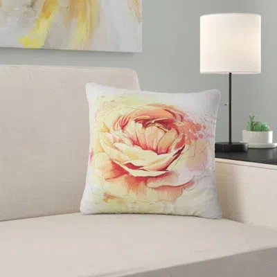 Design Art Floral Blooming Rose Pillow In Yellow