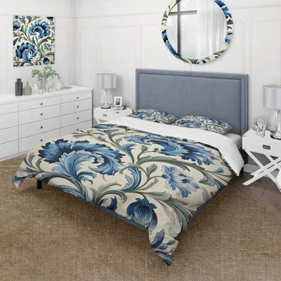 Design Art Floral Blue Turkish Tiles 1 - Abstract Floral Duvet Cover Set In Blue;white