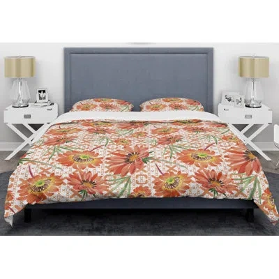 Design Art Floral Botanical Retro I Mid-century Duvet Cover Set In Pink