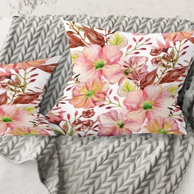 Design Art Floral Botanical Retro Ii - Mid-century Modernprinted Throw Pillow In Pink