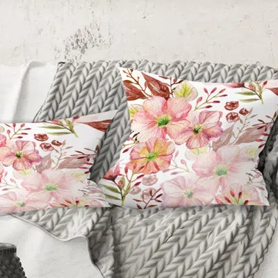 Design Art Floral Botanical Retro Iii - Mid-century Modernprinted Throw Pillow In Pink