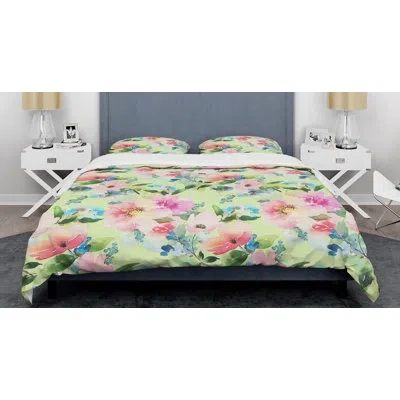 Design Art Floral Botanical Retro Iv Mid-century Duvet Cover Set In Pink
