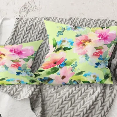 Design Art Floral Botanical Retro Iv - Mid-century Modernprinted Throw Pillow In Pink