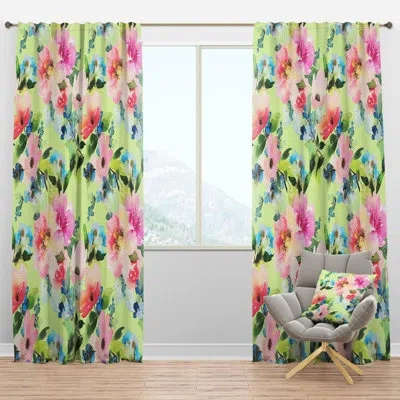 Design Art Floral Botanical Retro Iv - Mid-century Velvet Curtain - Room Darkening - 1 Panel