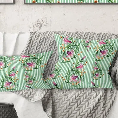 Design Art Floral Botanical Retro Ix - Mid-century Modernprinted Throw Pillow In Green
