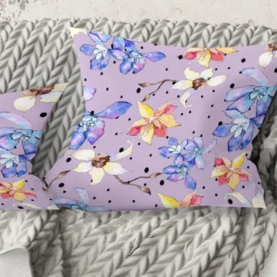 Design Art Floral Botanical Retro V - Mid-century Modernprinted Throw Pillow In Purple