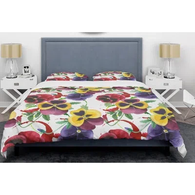 Design Art Floral Botanical Retro Viii Mid-century Duvet Cover Set In Purple