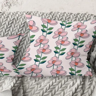 Design Art Floral Botanical Retro Xii - Mid-century Modernprinted Throw Pillow In Pink