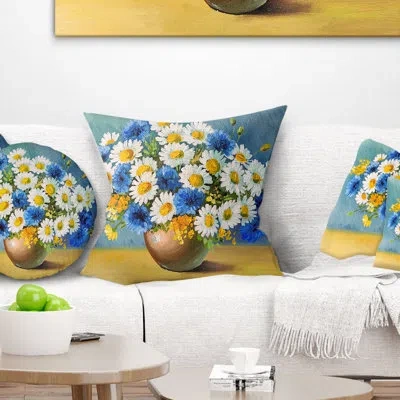 Design Art Floral Bouquet Of Spring Flowers Square Pillow Cover & Insert In Blue;white