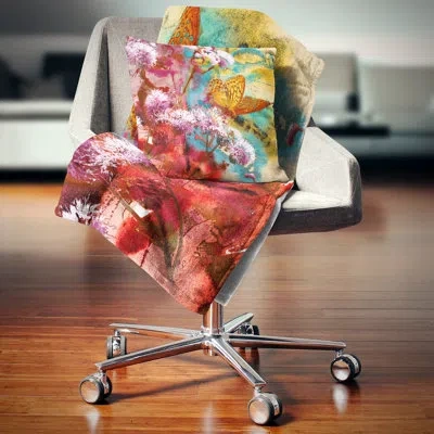 Design Art Floral Butterfly And Abstract Design Watercolor Pillow In Red