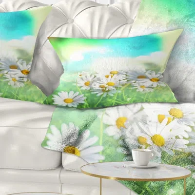 Design Art Floral Chamomiles On Abstract Background Lumbar Pillow