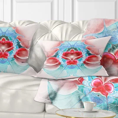 Design Art Floral Cold Extraterrestrial Fractal Heart Lumbar Pillow In Red,blue