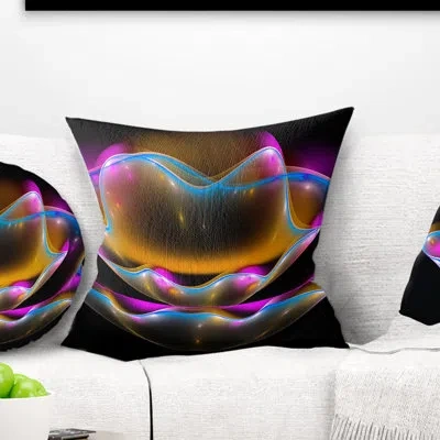 Design Art Floral Colorful Fractal Flower In Dark Throw Pillow