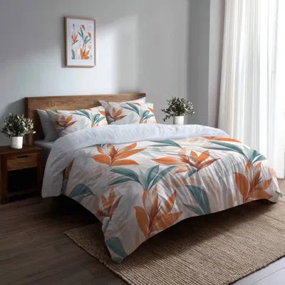 Design Art Floral Comforter Set 6 Pcs - Coastal Paradise Petal Comforter Bedding Set In Teal;orange