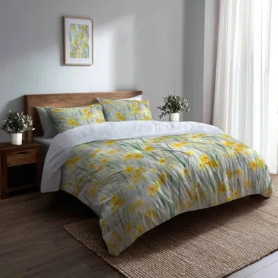 Design Art Floral Comforter Set 6 Pcs - Country Farmhouse Soft Daffodil Meadow Comforter Bedding Set In Green;yellow