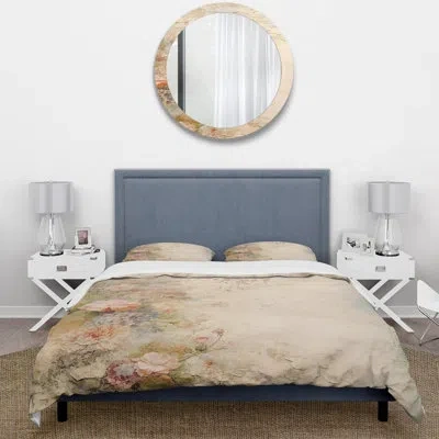 Design Art Floral Comforter Set Of 4 - Rustic Bouquet Pink Roses Vintage Art Comforter Bedding Set