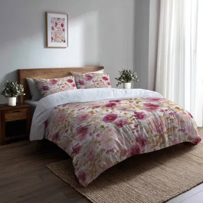 Design Art Floral Comforter Set Of 6 - Country Farmhouse Cream Whisper Comforter Bedding Set In Cream;gold