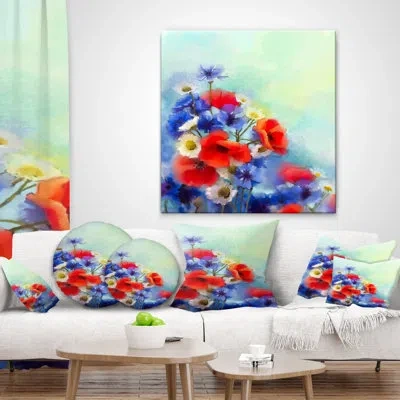 Design Art Floral Cornflower And Daisy Pillow In Blue;white