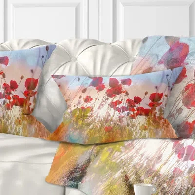 Design Art Floral Cute Poppy Flowers In Sunlight Lumbar Pillow