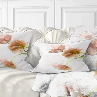 Design Art Floral Cute Tulips Illustration Watercolor Lumbar Pillow In Pink
