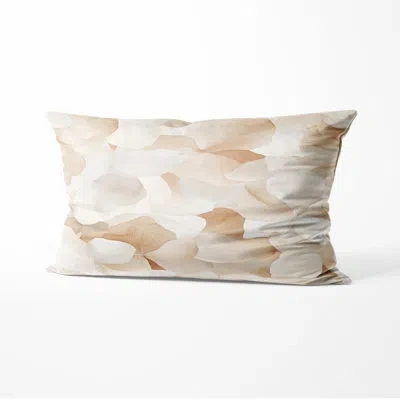 Design Art Floral Decorative Throw Pillow - French Country Sand Petals Printed Cushion In Beige