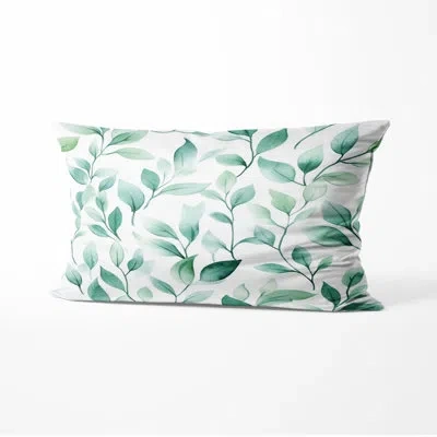 Design Art Floral Decorative Throw Pillow - Green Mint Garden Printed Cushion In White;green