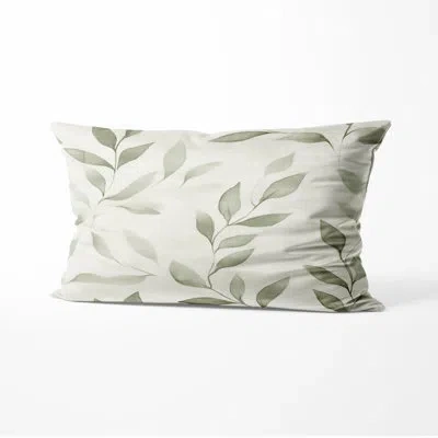 Design Art Floral Decorative Throw Pillow - Modern Linen Sage Printed Cushion In Beige;sage