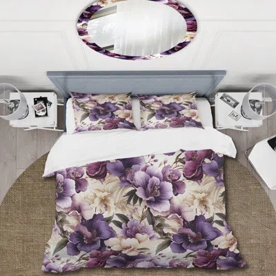 Design Art Floral Duvet Cover Set - Orchid Oasis Tropical Pattern In Beige;purple
