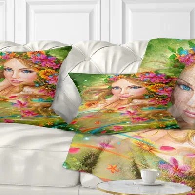 Design Art Floral Fairy Woman With Colorful Flowers Lumbar Pillow