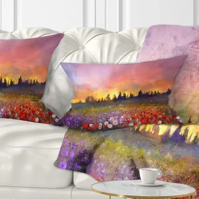 Design Art Floral Field Of Poppy Dandelion And Daisy Lumbar Pillow