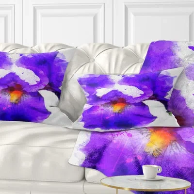 Design Art Floral Flower And Watercolor Splashes Lumbar Pillow In Blue