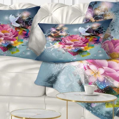 Design Art Floral Flowers And Dove Abstract Design Lumbar Pillow