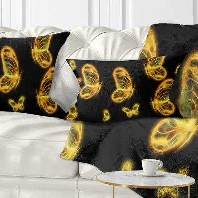 Design Art Floral Fractal Butterflies On Background Lumbar Pillow
