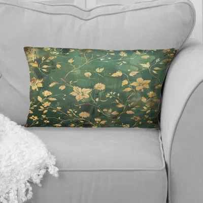 Design Art Floral Gardens I - Floral Lumbar Pillow In Green;gold