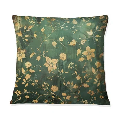 Design Art Floral Gardens I - Floral Throw Pillow In Green;gold
