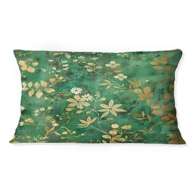Design Art Floral Gardens Ii - Floral Lumbar Pillow In Green;gold