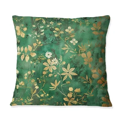Design Art Floral Gardens Ii - Floral Throw Pillow In Green;gold